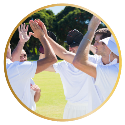 Cricket players celebrating team spirit at FourRise Premier League in Telangana