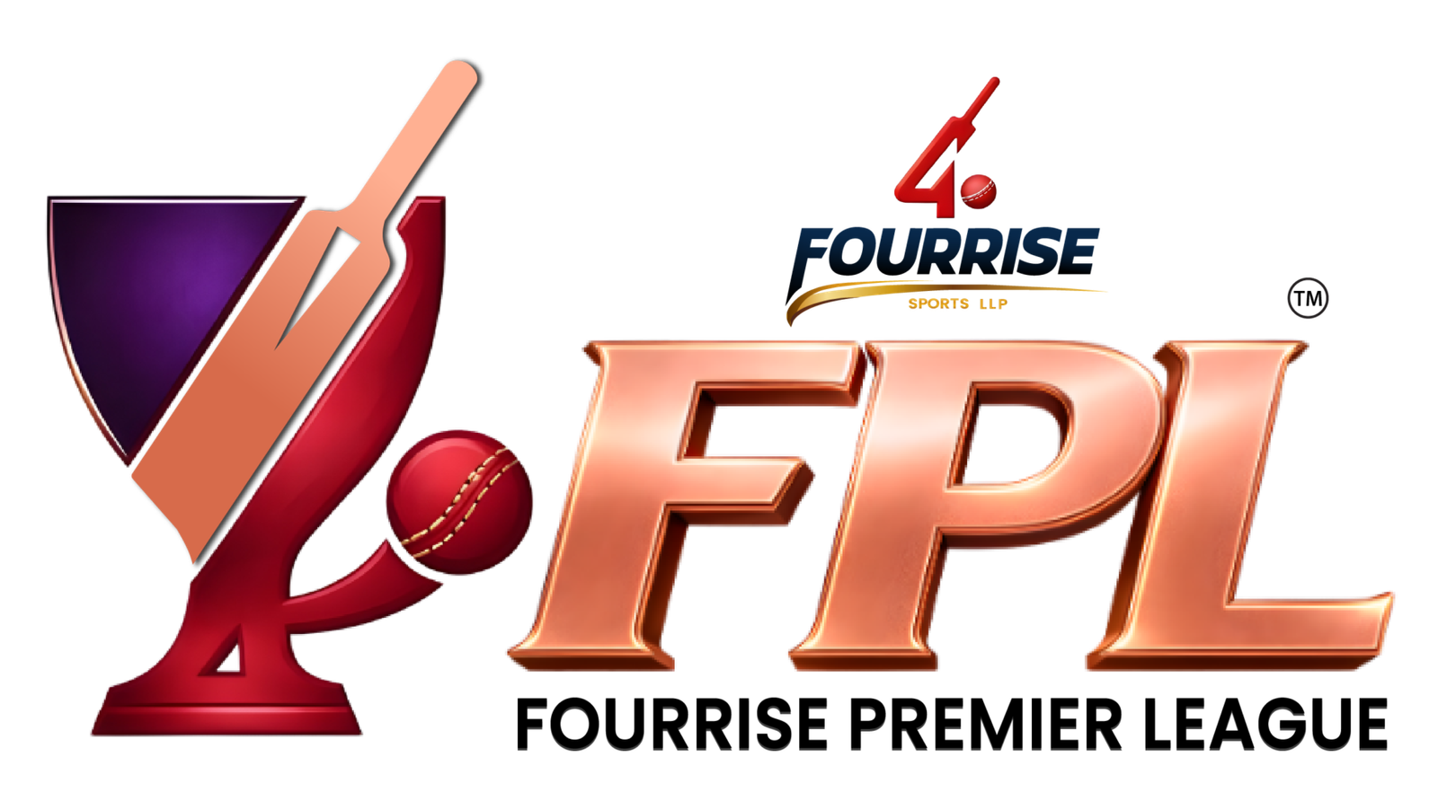 FPL Fourrise Sports LLP logo with cricket bat and ball icon on black background