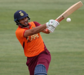 Cricket batsman playing a shot at FourRise Premier League match in Telangana